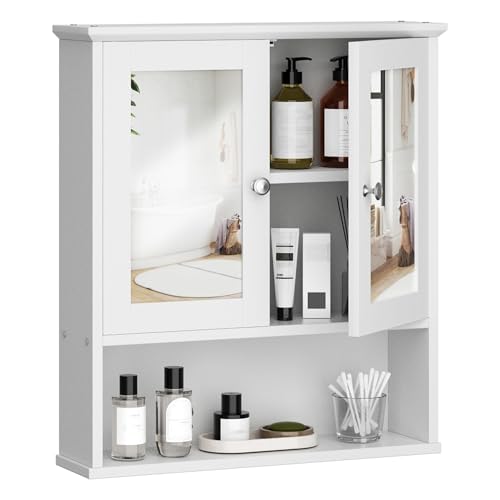 Shintenchi White Bathroom Medicine Cabinet with Mirror, Wall Mount, Adjustable Shelves