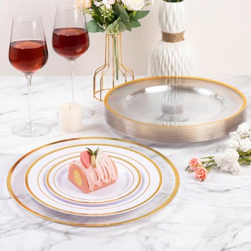 50 Pack 12 Inch Clear Charger Plates with Gold Rim - Elegant Disposable Tableware