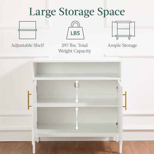 Arched Rattan Sideboard Buffet Cabinet - White, Entryway & Living Room Storage
