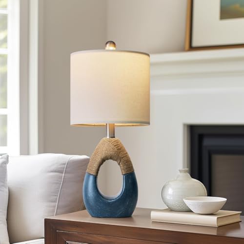 Boho Bedside Table Lamps Set of 2 - Brushed Blue, Small Space Coastal Farmhouse Style