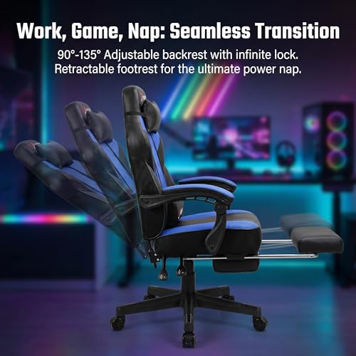 DL-win Gaming Chair for Adults with Footrest & Massager - Royal Blue