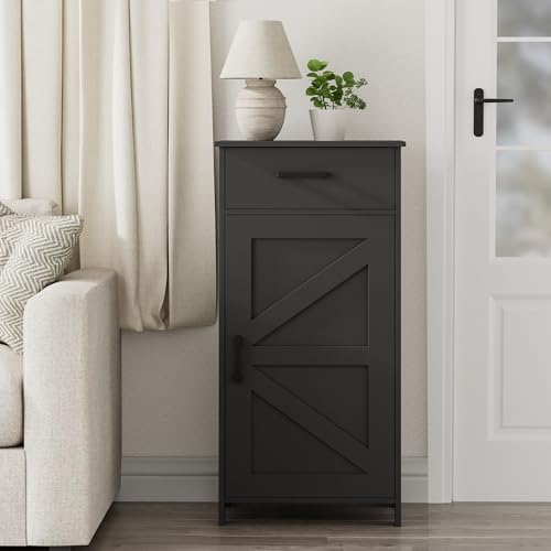 Bathroom Corner Storage Cabinet with Drawer & Adjustable Shelf - Black 15.7W