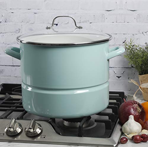 Kenmore 16-Quart Stock Pot with Steamer Insert & Lid - Glacier Blue Stainless Steel