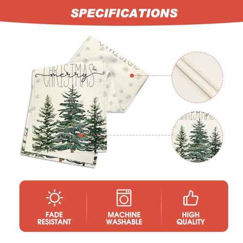 Artoid Mode Beige Pine Tree Snowflake Merry Christmas Table Runner, Seasonal Winter Xmas Holiday Kitchen Dining Table Decoration for Home Party Decor 13 x 72 Inch