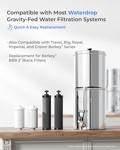 Waterdrop Gravity Water Filter Replacement with Ultra Carbon & Fluoride Filters - Compatible with Berkey BB9-2 & PF-2