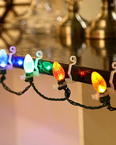 Tatuo 100 Pack Clear Christmas Light Clips for C7 & C9 Bulbs | Gutter & Shingle Mounting