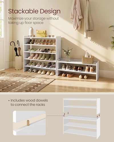 VASAGLE 3-Tier Shoe Rack for Closet, Stackable Organizer Shelf