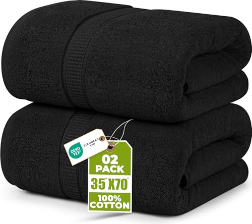 Utopia Towels 2 Pack Jumbo Bath Sheets Black - 600 GSM Ultra Soft, Absorbent, Hotel Quality 35x70 Inches