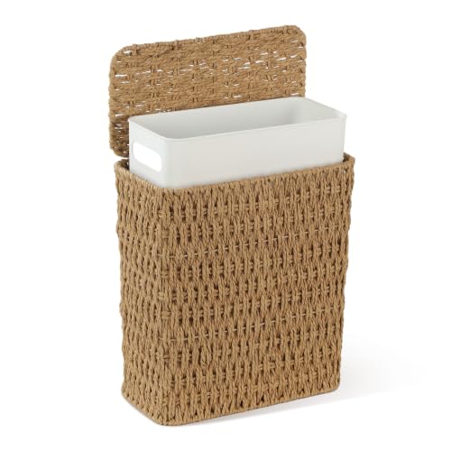 Endymion 3 Gallon Wicker Trash Can with Lid - Neutral Paper Rope Bathroom Waste Bin