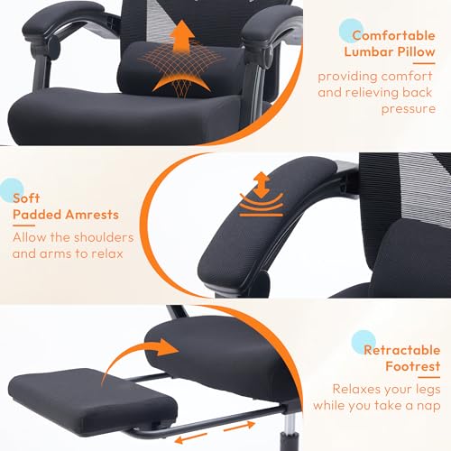 High-Back Mesh Office Desk Chair with Foot Rest - Classic Black