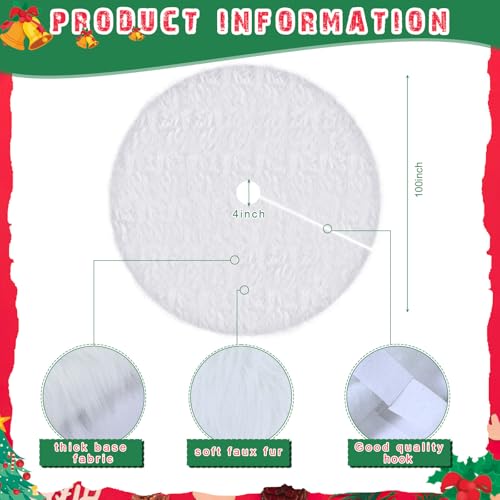 Jenaai 100'' White Faux Fur Christmas Tree Skirt - Classic Holiday Decor