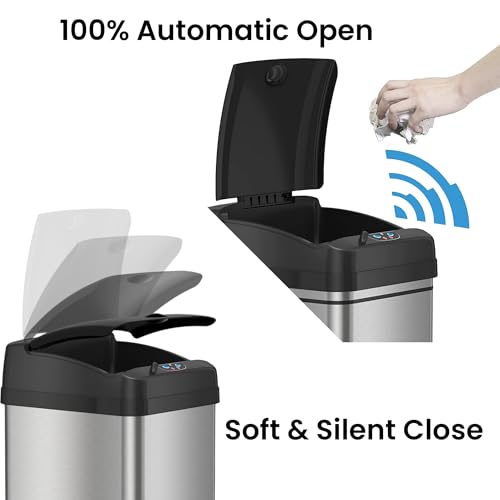 iTouchless 13G Sensor Trash Can Lid Replacement - Black, Odor Filter Compatible