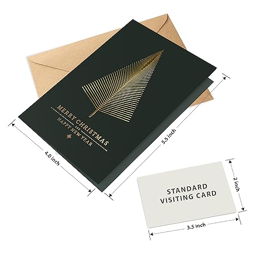 easykart labels 20 Gold Foil Christmas Greeting Cards with Envelopes – 5.75 x 4.25 Dark Green, Embossed Tree Design, Includes Seal Stickers