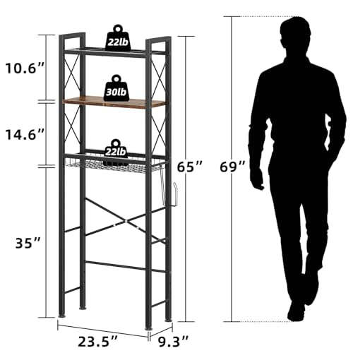 Kalrin Over The Toilet Storage Rack - Brown 3-Tier Bathroom Organizer with Drain Basket