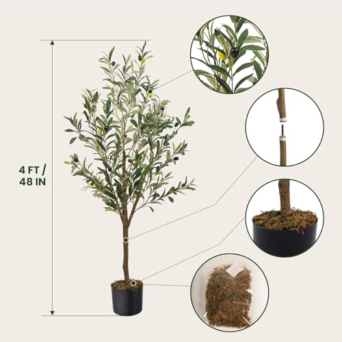 Artificial Olive Tree 4FT - 2 Pack Faux Indoor Trees for Home Decor - Variation of 2 / 4ft