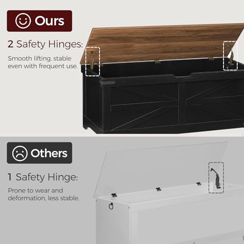 Large Wooden Toy Chest with Safety Hinges - Black Walnut Finish, 47.2 Inches