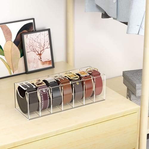 Large Belt Organizer with 7 Clear Acrylic Compartments - Closet Storage