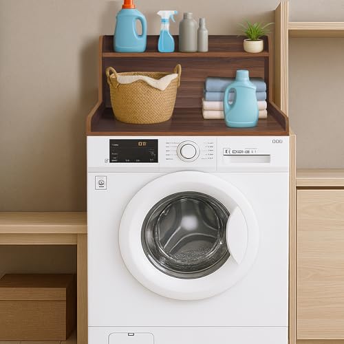 Walnut Washer Dryer Countertop with Shelf - 2-Tier Laundry Organization