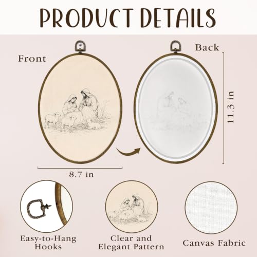 LLOKARNORA Christmas Nativity Scene Oval Canvas Wall Art Decor - Festive Holiday Home Accent