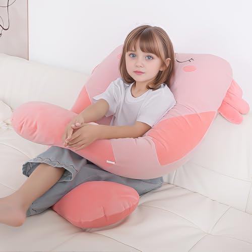 Pink Axolotl U-Shaped Plush Body Pillow for Kids - Soft Large Sleeping Cushion