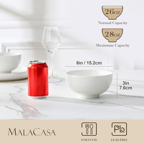MALACASA 26 Oz White Ceramic Soup & Cereal Bowls Set of 4 – Kitchen Dinnerware