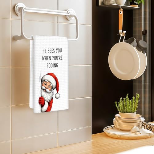 OINDADE Xmas 3 Christmas Santa Hand Towels Set of 2 - Festive Bathroom Decor