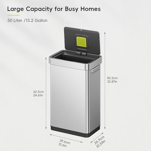 50L Touchless Motion Sensor Trash Can - Stainless Steel, Matte Finish