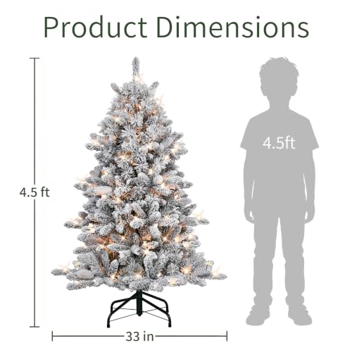 Puleo International 4.5ft Flocked Bennington Fir Pre-Lit Christmas Tree with 150 Clear Lights