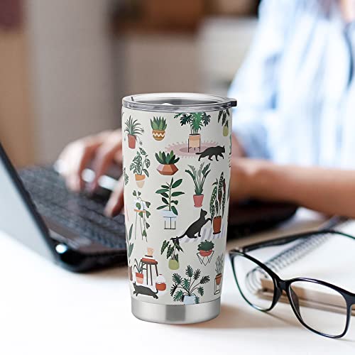 Cats and Plants Lover Travel Tumbler 20 OZ - Insulated Stainless Steel Mug Gift