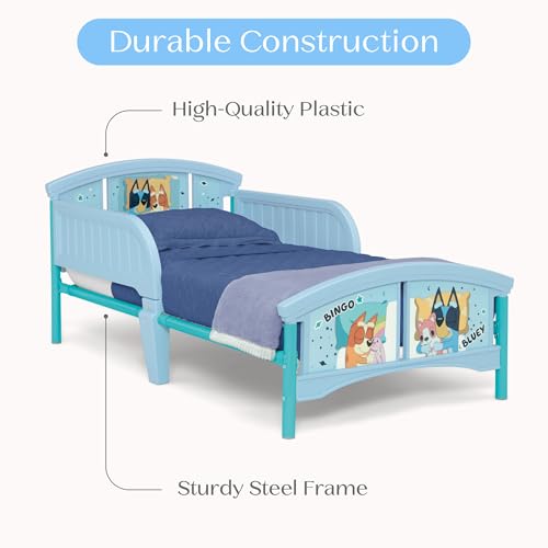 Bluey Delta Children Plastic Toddler Bed with Guardrails, Easy Transition