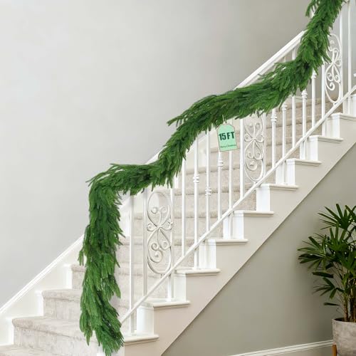 15FT Norfolk Pine Garland - Extra Full Real Touch Holiday Decor for Indoor & Outdoor Use, by Tixiquns