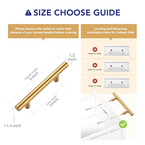 Brushed Brass Cabinet Handles - 5 Inch Length, 3 Inch Hole Center, 30 Pack - Variation of THIS listing