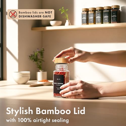 Glass Spice Jars Set with Bamboo Lids and Labels - 36 Pack Kitchen Storage