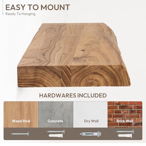 Natural Live Edge 30-inch Wood Floating Shelves Wall Mount 2-Pack