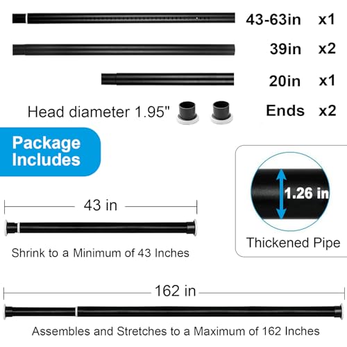 Long Tension Curtain Rod 43-162 Inch Heavy Duty Adjustable Black