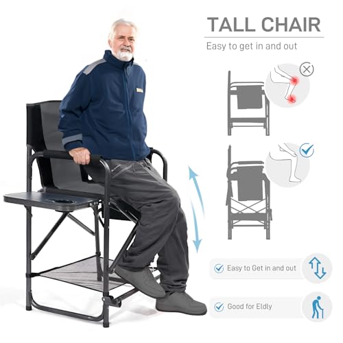 Ever Advanced 23.2-Inch Grey Medium Tall Director's Chair with Side Table & Cup Holder