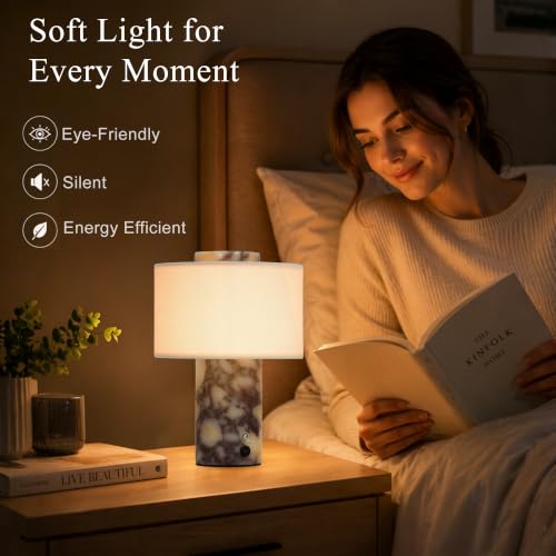 Yootcraft Calacatta Viola Marble Touch Table Lamp - Rechargeable & Dimmable Nightlight