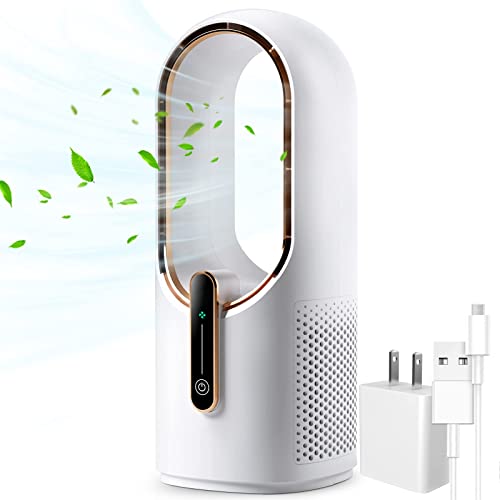 KONSIDEN Bladeless Desk Fan 11.8 Inch Touch Control Quiet Office Fan White/Gold