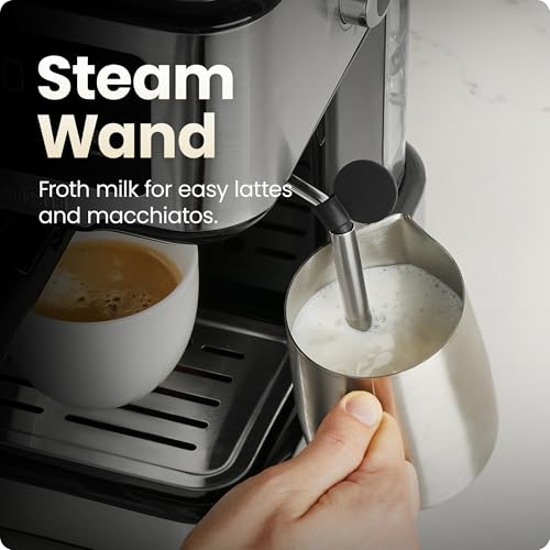 Small Espresso Machine with 15-Bar Pump & Steam Wand - Compact Stainless Steel Coffee Maker