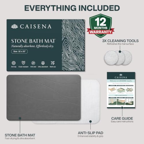 Large Diatomaceous Earth Bath Mat - Extra Large 32 x 20 Inches, Dark Gray