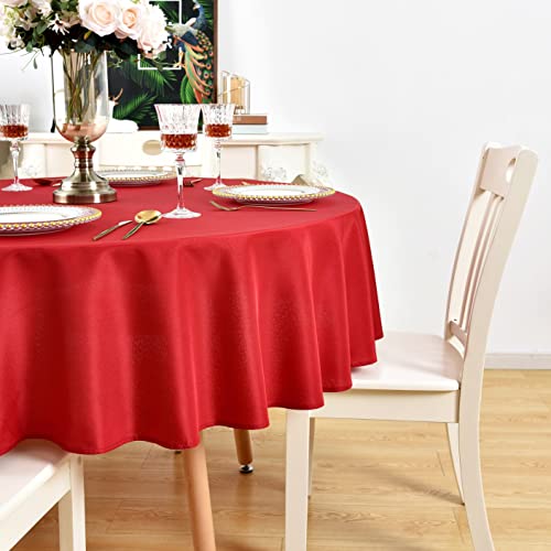 KAIPHO Waterproof Red Round Tablecloth 90 Inch - Wrinkle-Free, Stain-Resistant