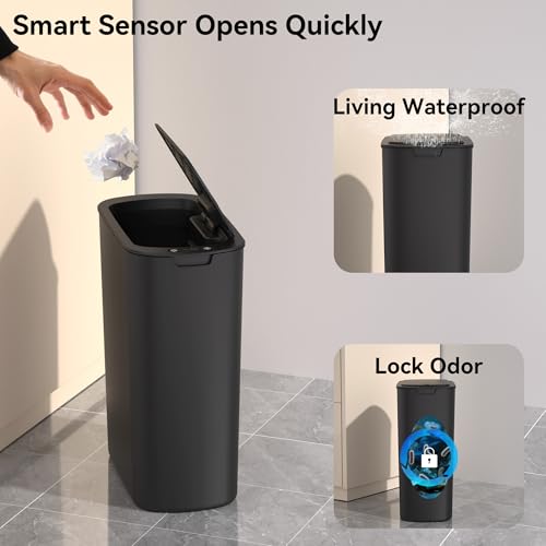 LJIACLEA Black 5 Gallon Motion Sensor Touchless Trash Can with Lid