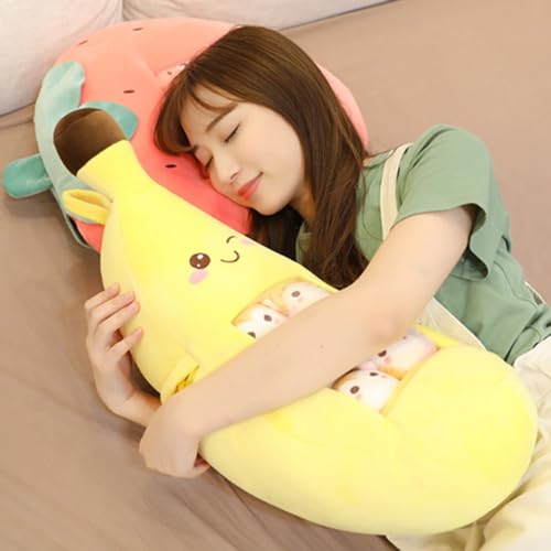 Banana Throw Pillow Fruit Stuffed Toys Banana Plush Pillow Removable Fluffy Creative Gifts for Kids,Kawaii Banana Plush toy Halloween Christmas Decorative Doll Toy Gift