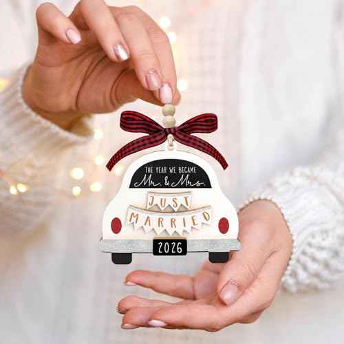 Wedding Gifts - Mr and Mrs Gifts - Just Married Gift for Couples 2026, Bride, Future Mr&Mrs - Bridal Shower Bride Gift for Marrie Newlywed - Wood First Christmas Married Ornament 2026 (Wedding)