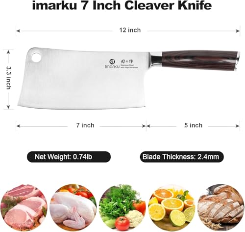 imarku 7-Inch Japanese High Carbon Stainless Steel Cleaver Knife Light Black Handle