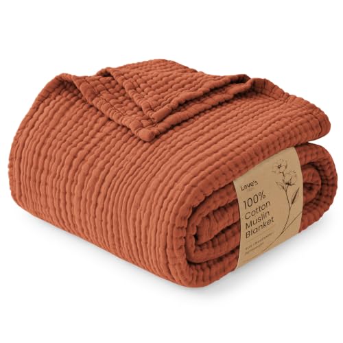 Love's Cabin Orange Twin 6-Layer Cotton Muslin Blanket 60x80 Inches Lightweight Summer Bed Couch Throw