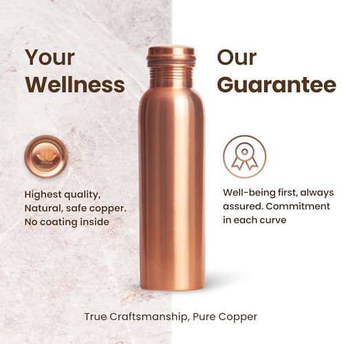 Copper Water Bottle 34 Oz with Smooth Finish - Reusable, Leak-Proof Drinking Bottle