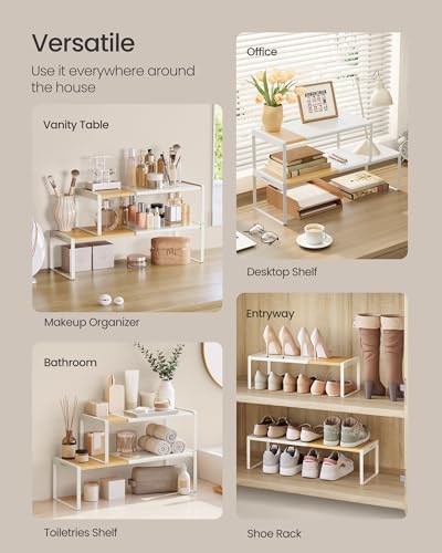 Expandable Bamboo Spice Rack Organizer Set Light Bamboo & Cream White 2 Pack