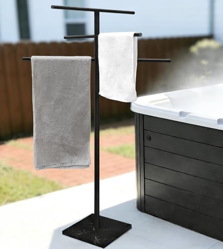 Eadot Marble Base Pool Towel Rack - Outdoor Hot Tub Spa Towel Stand - Matte Black Variation