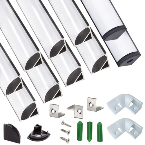 UV Resistant LED Strip Channel Kit - 6.56FT V Shape Aluminum Profiles with Frosted Diffuser, Corner Connector, 10-Pack